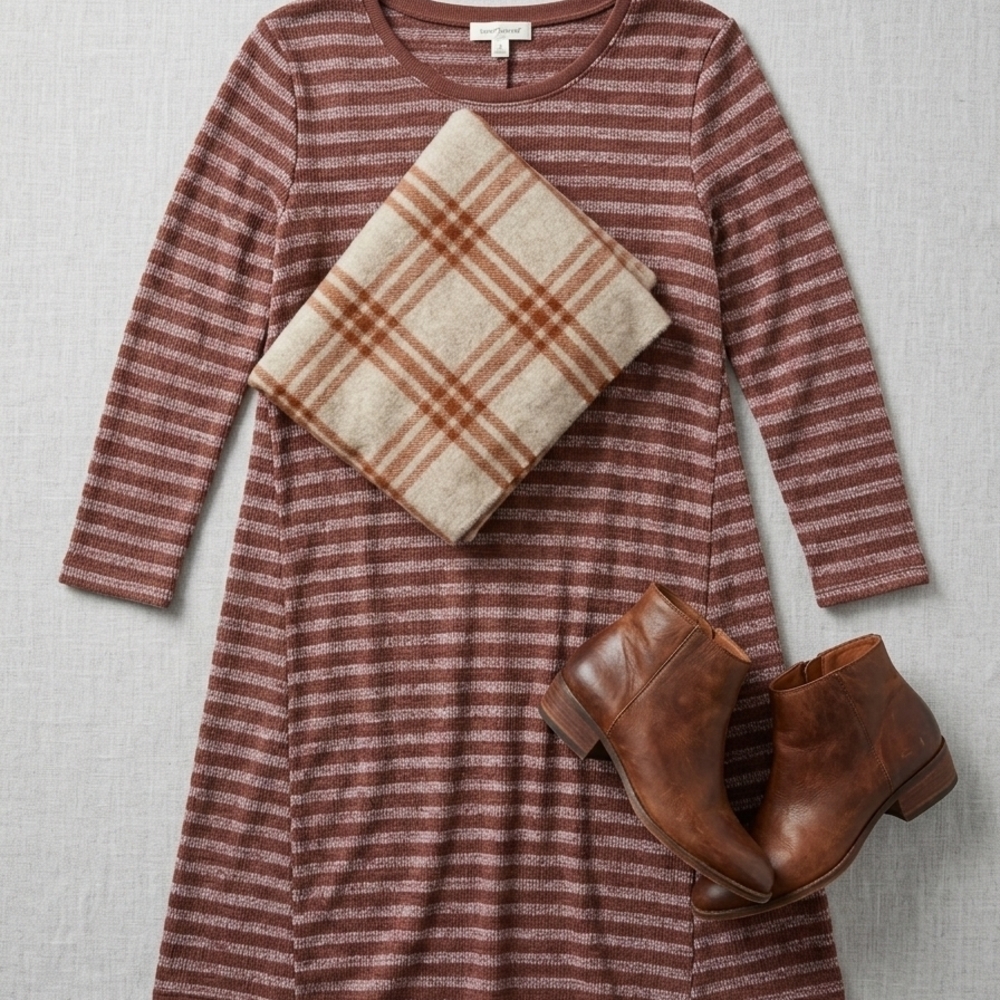 Noelle Striped Knit Top in Rust and Cream
